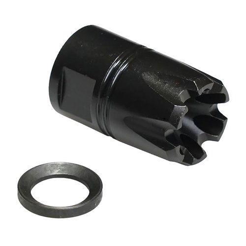 CMMG ZEROED 5.56 Linear Comp on kompakti ja tehokas äänenvaimennin, joka ohjaa äänen eteenpäin ja vähentää laukaisun nousua, parantaen ampumiskokemusta.