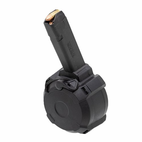 Magpul D-50 GL9 on 50-luotiinen rumpu, joka on optimoitu Glock-pistoolille, sisältää helpon latausmekanismin ja kierrosikkunan, joka helpottaa käyttöä.