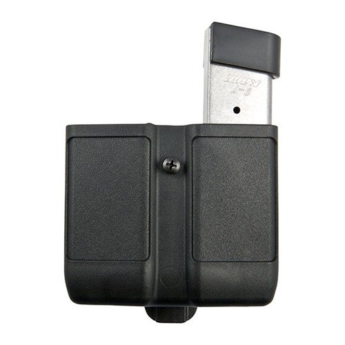 BLACKHAWKin Double Mag Case pitää kaksi single stack -patruunalaatikkoa turvallisesti paikoillaan jousijärjestelmällä, säädettävällä vyöklipsillä ja vyölenkeillä.