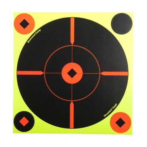 SHOOT-N-C® TARGET, 8" CROSSHAIR - Helppo nähdä osumat kirkkaan fluoresoivan värin ansiosta. Itsekiinnittyvät, 50 pakkausta, sisältää korjaustarrat.