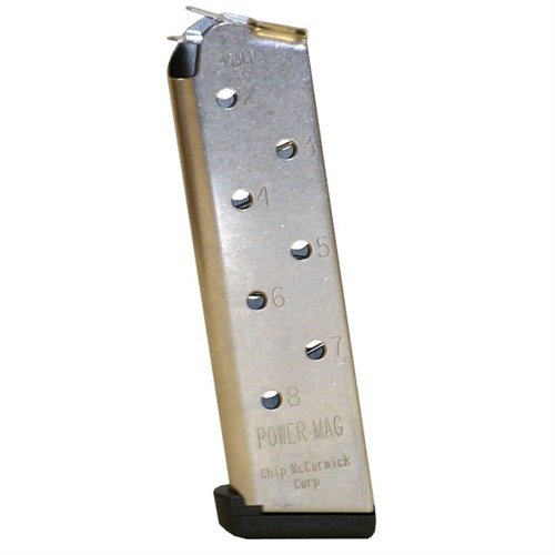 .45 ACP 8RD Power Mag - kestävä, luotettava ja huipputehokas, varmistaa virheettömän ruokinnan ja erinomaisen suorituskyvyn kilpailu- ja itsepuolustustilanteissa.