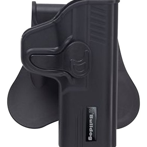 Bulldog Rapid Release Holster Gock 42 Blk tarjoaa nopean ja turvallisen pääsyn aseeseen, mukautuvan istuvuuden ja kestävän rakenteen, täydellinen valinta ampujille.