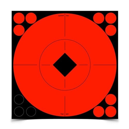 Birchwoodin 8" Target Spots luo välittömän Bull's-Eye:n kaikentyyppiseen ampumaharjoitteluun. Itsekiinnittyvät, kirkkaan oranssit targetit parantavat näkyvyyttä ja tarkkuutta.