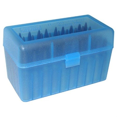 MTM Ammo Box 50 Round Flip-Top on erinomainen valinta, joka pitää patruunat järjestyksessä ja suojassa, sopii 300 WSM, 45-70 ja 7mm R SAUM -kaliibereille.