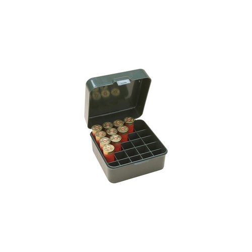 MTM Shotshell Box 25 Round Flip-Top on suunniteltu 12/20 kaliberin patruunoille, jopa 3 tuumaa, tarjoten kätevän ja kestävän säilytysratkaisun.