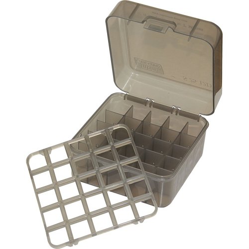 MTM Shotshell Box 25 Round Flip-Top tarjoaa kätevän ja kestävän säilytyksen 12 ja 20 kaliiperin patruunoille, jopa 3 tuuman pituudelle.