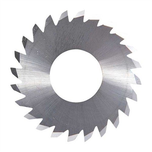Laadukas solid-carbide slitting saw leikkaa tarkasti ja kauniisti cocking serrations kovetetuissa 1911 Auto -liukusäätimissä ilman tylsymistä.