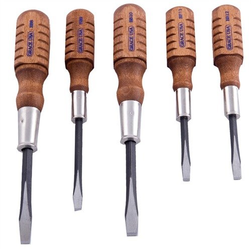 Browning-screwdriver-setti sisältää viisi tarkasti esihionnattua ruuvimeisseliä, jotka sopivat Browning A-5 Shotgunin erityisiin ruuvitarpeisiin.