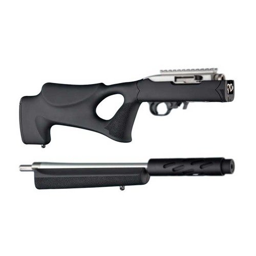 HOGUE RUGER 10/22 Takedown Thumbhole - futuristinen muotoilu, mukautuva cheek weld, pehmeä kuminen butt pad ja kestävä OverMolded-kumi, joka kestää likaa ja kosteutta.