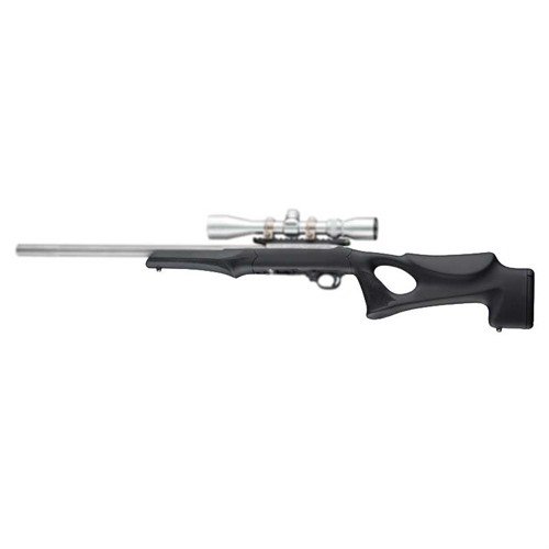 Hogue Tactical Thumbhole - futuristinen muotoilu, mukautuva cheek weld, .920 barrel channel ja OverMolded® kumimateriaali, joka on kestävä ja mukava.