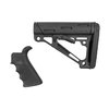 Hogue 2-osainen kit sisältää ergonomisen finger grooved beavertail -kädensijan ja säädettävän buttstockin, tarjoten mukavuutta ja vakaata käyttöä.