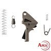 Apex Flat-Faced Action Enhancement Kit parantaa S&W SDVE -pistoolien laukaisua, vähentäen esimatkaa ja yli-matkaa, tarjoten sulavamman ja kevyemmän laukaisun.