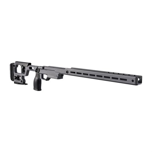 AERO PRECISION SOLUS Competition Chassis tarjoaa tarkan ja säädettävän yhteyden kiväärin ja kehon välillä, yhteensopivuuden AICS-makasiinien kanssa sekä monipuoliset M-LOK ja Arca liitännät.