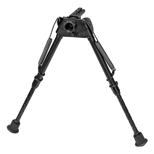HARRIS S-LM-MLOK BIPOD, joka ulottuu 9-13" ja on ultrakevyt (12.6 oz). Suunniteltu MLok-kahvaan, kääntyy epätasaisilla pinnoilla ja nopea käyttö.