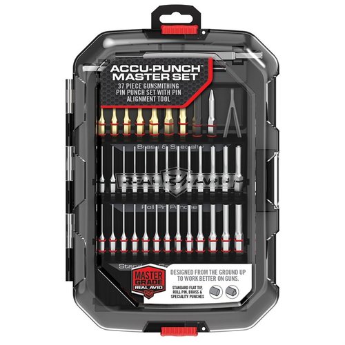 ACCU-PUNCH MASTER SET tarjoaa kestäviä, korroosionkestäviä iskuja, tarkkuutta hex-kahvoilla ja Pin Alignment Toolin, joka helpottaa pienten tappien asettamista.