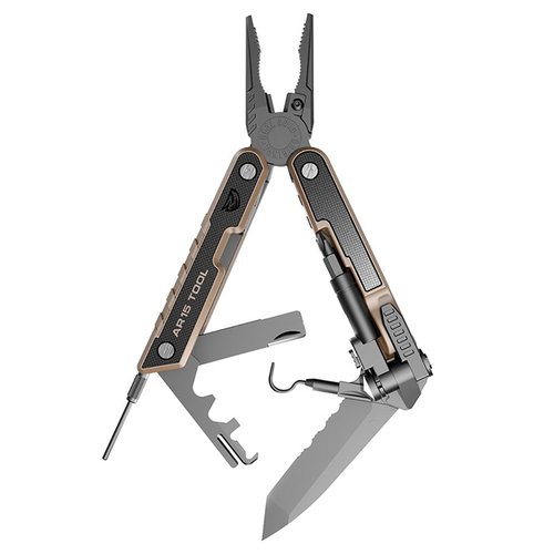 Real Avid AR-15 TACTICAL GUN TOOL on monipuolinen työkalu, joka poistaa karstaa, tekee korjauksia ja sisältää 24 työkalua AR15:n huoltoon ja säätöön.
