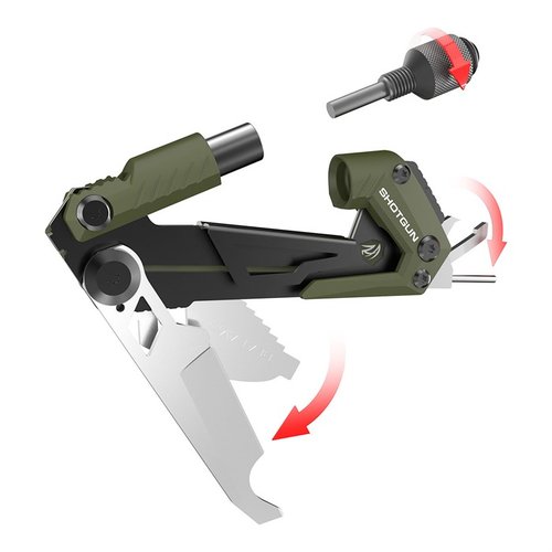 Gun Tool CORE on kompakti työkalu, joka mahdollistaa vaihtamisen choke tubeja, pinnejä ja optiikoita kentällä tai ampumaradalla helposti ja turvallisesti.
