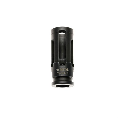 BCMGUNFIGHTER™ Compensator Mod 3-5.56 vähentää ääntä, heijastusta ja piipun nousua, tarjoaa korroosionkestävyyttä ja on helppo asentaa.