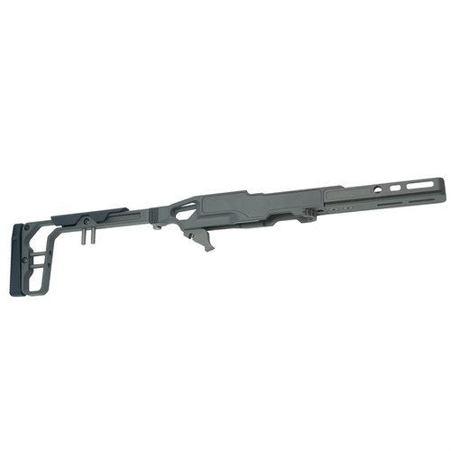 LaChassis 10/22 tarjoaa kevyen, modulaarisen ja säädettävän alustan tarkkuusammuntaan, sisältäen taittuvan perän ja AR-grip yhteensopivuuden.