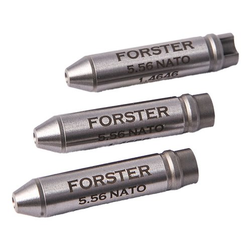 Forsterin 5.56 Armorers Headspace Gauge Kit sisältää Go, midrange ja max field -mittarit, jotka helpottavat tarkkuutta ilman lukon purkamista.