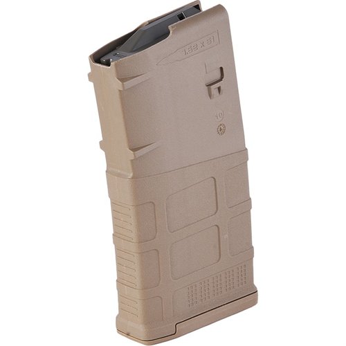 Kevyt ja luotettava PMAG 10 LR/SR GEN M3 -kiväärinpatruuna 7.62x51 NATO (.308 Winchester) tarjoaa 10 laukauksen kapasiteetin ja helpon puhdistuksen.