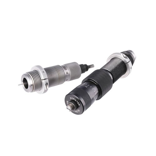 Forsterin Ultra Micrometer Seater ja Full Length Sizing Die -setti tarjoaa tarkkaa luodin syvyyden säätöä ja parantaa kaulan keskeisyyttä E-Z Out Expander -painikkeella.