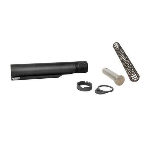 Geissele Premium Mil-Spec Buffer Tube on valmistettu kestävästä 7075-T6-alumiinista, 6 asentoa, mukana Super 42 -jousi, joka parantaa luotettavuutta.