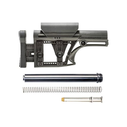 MBA-1 Buttstock on A2 buffer-järjestelmällä, säädettävä pituus ja poskipakan korkeus, monipuoliset kiinnityspisteet, kevyt ja edullinen vaihtoehto.