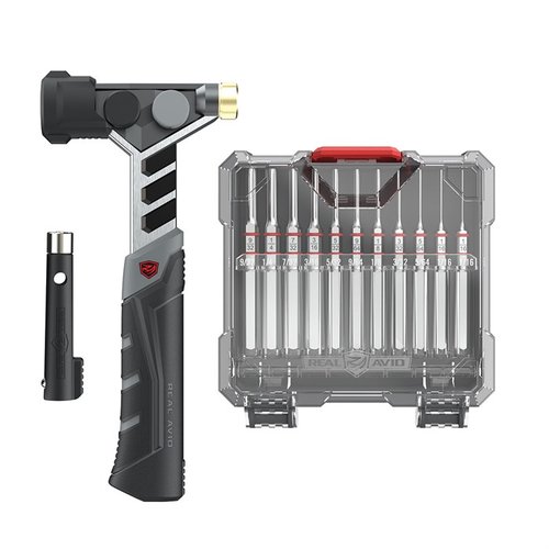 Real Avid Master Hammer & Accu-Punch Standard Pin Punch Set tarjoaa tarkat ja kestävä työkalut aseiden huoltoon, kokoaa olennaiset työkalut kätevästi.