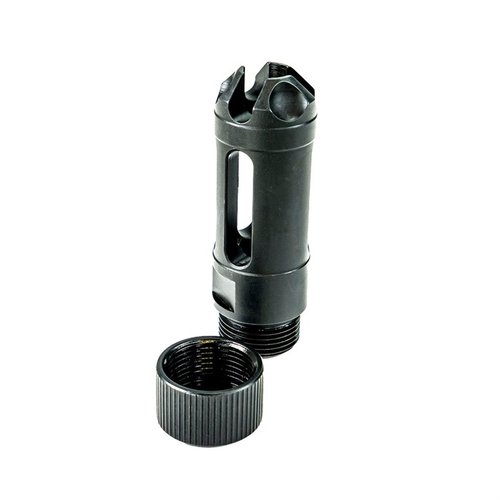 MUZZLOK® 9MM LUGER FLASH HIDER mahdollistaa helpon asennuksen ilman crush washeria. Voit kiinnittää ja irrottaa kentällä nopeasti ja helposti.