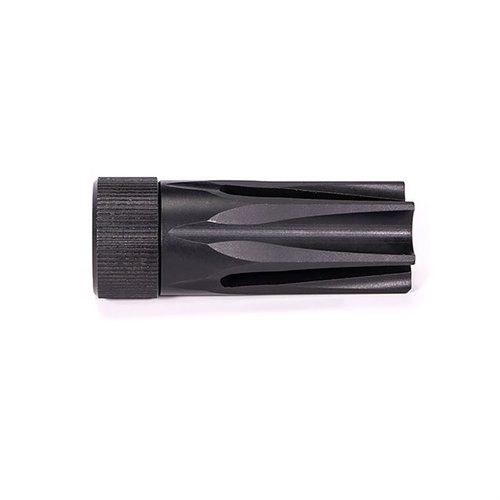 MUZZLOK® 7.62X39MM LUGER FLASH HIDER mahdollistaa helpon asennuksen ilman crush washeria, ja sen voi kiinnittää tai irrottaa kentällä nopeasti.