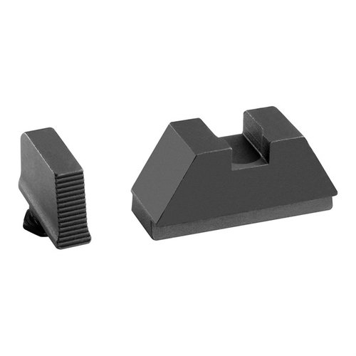 AMERIGLO® 5L Tall Optic Compatible Sight Set tarjoaa tarkan ja kohotetun näkymän slide-mounted red dot -optikoille sekä luotettavat varasiteet kaikille Glock-malleille.