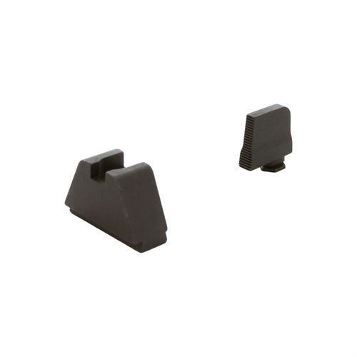 AMERIGLO® 5XL TALL OPTIC COMPATIBLE SERRATED SIGHT SET tarjoaa tarkat, kohotetut näkymät slide-mounted red dot -optikoille Glock Gen4/5 MOS -malleille.