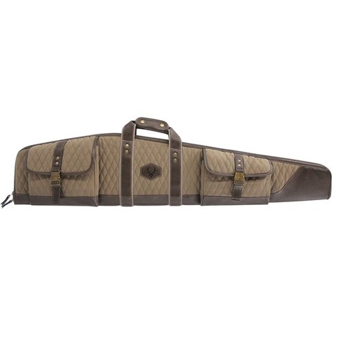 PRESIDENT SERIES RIFLE CASE tarjoaa laadukasta suojaa, tyylikkään quiltatun muotoilun, antique brass -yksityiskohtia ja tilaa myös tähtäimellä varustetuille kivääreille.