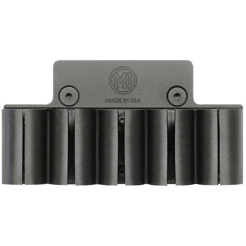 SHOTGUN SHELL HOLDER PLATE BUNDLE tarjoaa nopean pääsyn viiteen ylimääräiseen 12 Ga patruunaan, kevyt alumiinipohja ja kestävä polymerimateriaali.