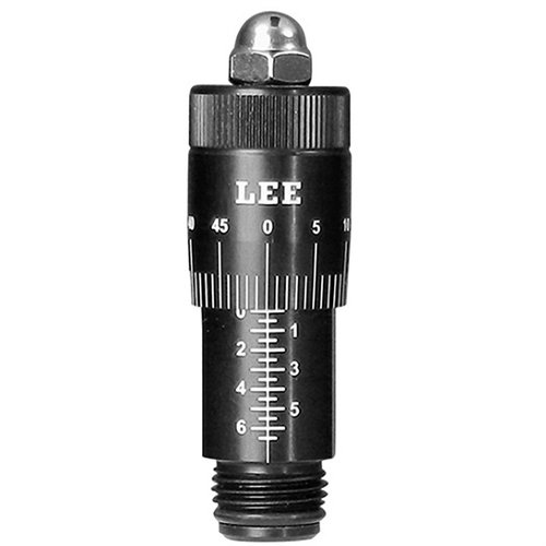 LEE PRECISIONin micrometer adjust screw mahdollistaa tarkan ja sujuvan patruunoiden istutussyvyyden säädön ilman häiritseviä napsahduksia.