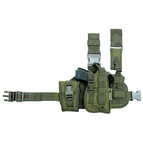 CACTUS JACK TACTICAL DROP LEG HOLSTER on MOLLE-lisävarustepussilla tarjoaa turvallisen ja kätevän tavan kantaa asetta ja varalamppua. Säädettävä reisihihna sopii useimmille.