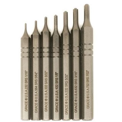 Grace USA Short Pin Punch Set tarjoaa tarkkuutta ja kestävyyttä. Hex stock -muotoilu estää putoamisen, ja kompakti koko mahdollistaa tarkan työn.