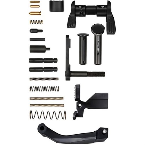 RISE ARMAMENTin PREMIUM LOWER RECEIVER PARTS KIT AR-15 tarjoaa mil-spec osat, joustavuuden lisävarusteisiin ja taloudellisen ratkaisun AR-15 rakentamiseen.