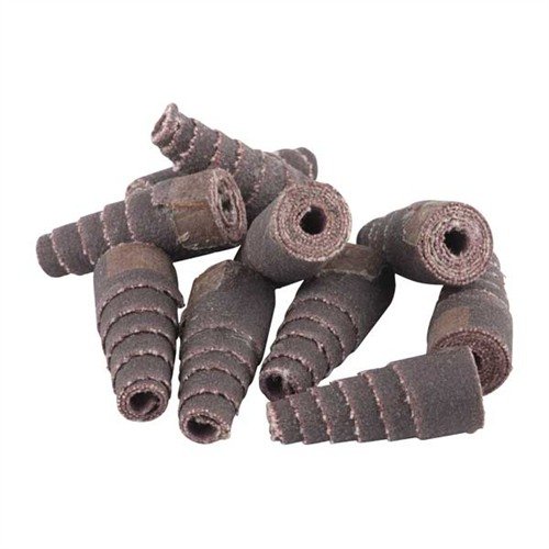 Pienet Tapered Rolls - 320 grit, kestävä alumiinioksidi, pääsee tiukkoihin paikkoihin helposti. 1" pitkä, maksimi nopeus 18,000 rpm, pakattu 10 rullaan.