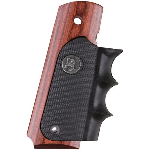 PACHMAYR 1911 American Legend - yhdistää aidon puun ilmeen ja tunteen kumimaisen hallinnan, syvät sormivälykset tarjoavat maksimaalista mukavuutta ja pitoa.
