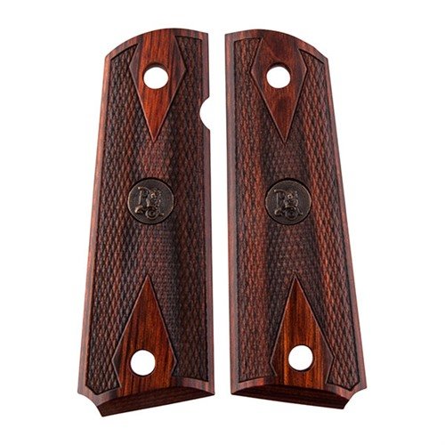 Pachmayr 1911 American Legend Grips tarjoavat tyylikkään roosapuisen ulkonäön, erinomaisen tarttuvuuden ja sopivat Government- ja Commander-malleihin.
