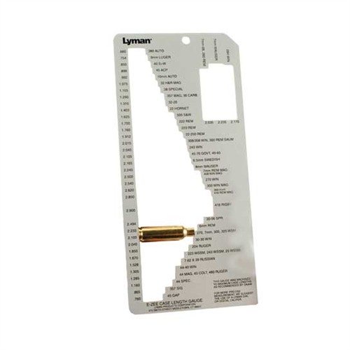 Lyman E-ZEE Case Gage II mittaa yli 70 suositun kiväärin ja pistoolin patruunan pituuden tarkasti ja nopeasti, mukaan lukien uudet mallit kuten WSM ja 204 Ruger.