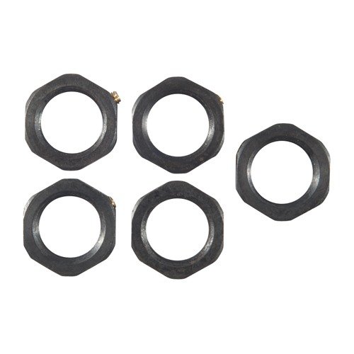 RCBS DIE LOCK RINGS - 5-pack tarjoaa kestävät ja luotettavat lukitusrenkaat 7⁄8"-14 dieille, saatavilla teräksestä ja alumiinista.