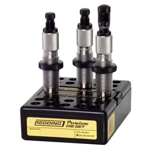 Reddingin 6.5mm Creedmoor Premium Deluxe Die Set sisältää Full Length sizing die, Neck Sizing Die ja Micrometer Seat Stem, kaikki yhdessä kätevässä paketissa.