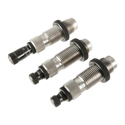 Reddingin Premium Handgun 3-Die Set sisältää TiN-pinnoitetun expander-die, joka parantaa kestävyyttä ja tarkkuutta, sekä Bullet Seating Micrometerin täydelliseen syvyyden hallintaan.
