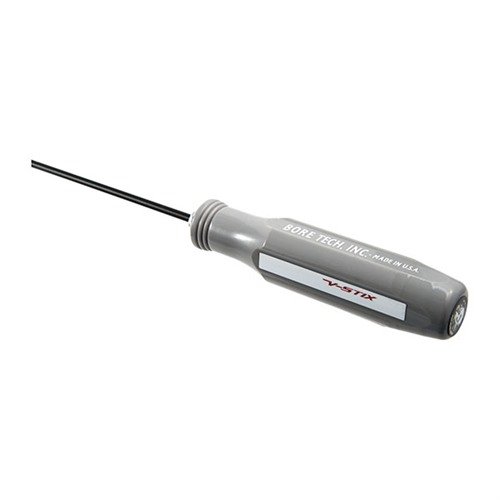 Bore Tech V-Stix tarjoaa laadukkaan, kaliberikohtaisen puhdistusvarren, jossa on kestävä teräksinen ydin, ergonominen kahva ja turvalliset messinkiferrulit.