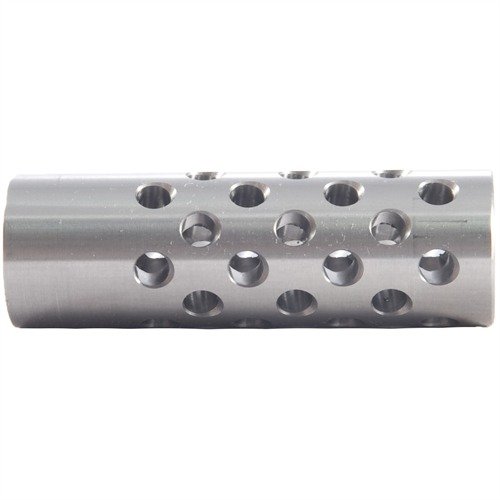 #3 Muzzle Brake 22 Caliber vähentää rekyyliä ja nostetta, 42 porttia maksimoivat hallinnan. Vaatii asekorjausta, valmistettu 4140 teräksestä tai 416 ruostumattomasta teräksestä.