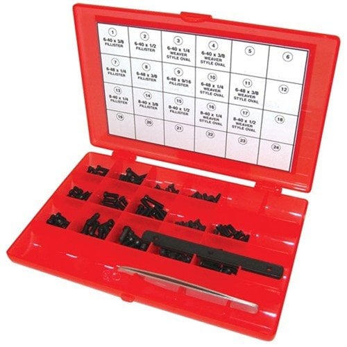 Master Gunsmith Screw Kit - 142-osainen setti sisältää 14 erilaista premium 3/32" hex-tyyppistä ruuvia, tweezersin ja mittatyökalun, täydellinen tarkkuustyökaluille.