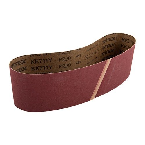 VSM:n 220 grit 3" x 25 7/32" hiontavyöt, jotka sopivat Raytechin laajeneville hiontarummuille, tarjoavat pitkäkestoista ja tehokasta hiontaa.